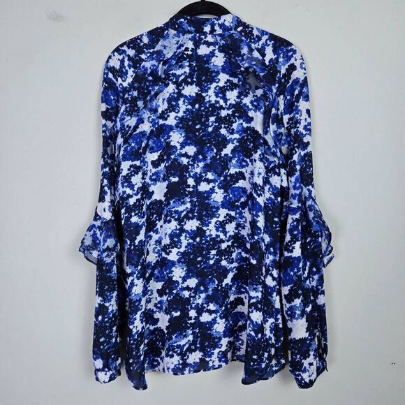 Lauren Ralph Lauren Womens Floral Button Up Top Size Large Blue Ruffle Feminine - Picture 2 of 8